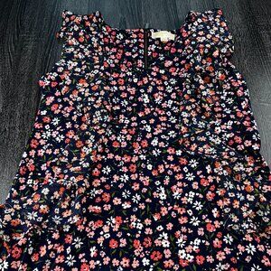 Michael Kors Navy Floral Ruffle Sleeve Dress XL Zip Back Workwear Chic